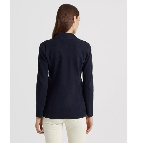 BLACK LABEL LAUREN RALPH LAUREN NAVY BLUE KNIT BLAZER PREPPY OLD MONEY STRETCH - Picture 5 of 12